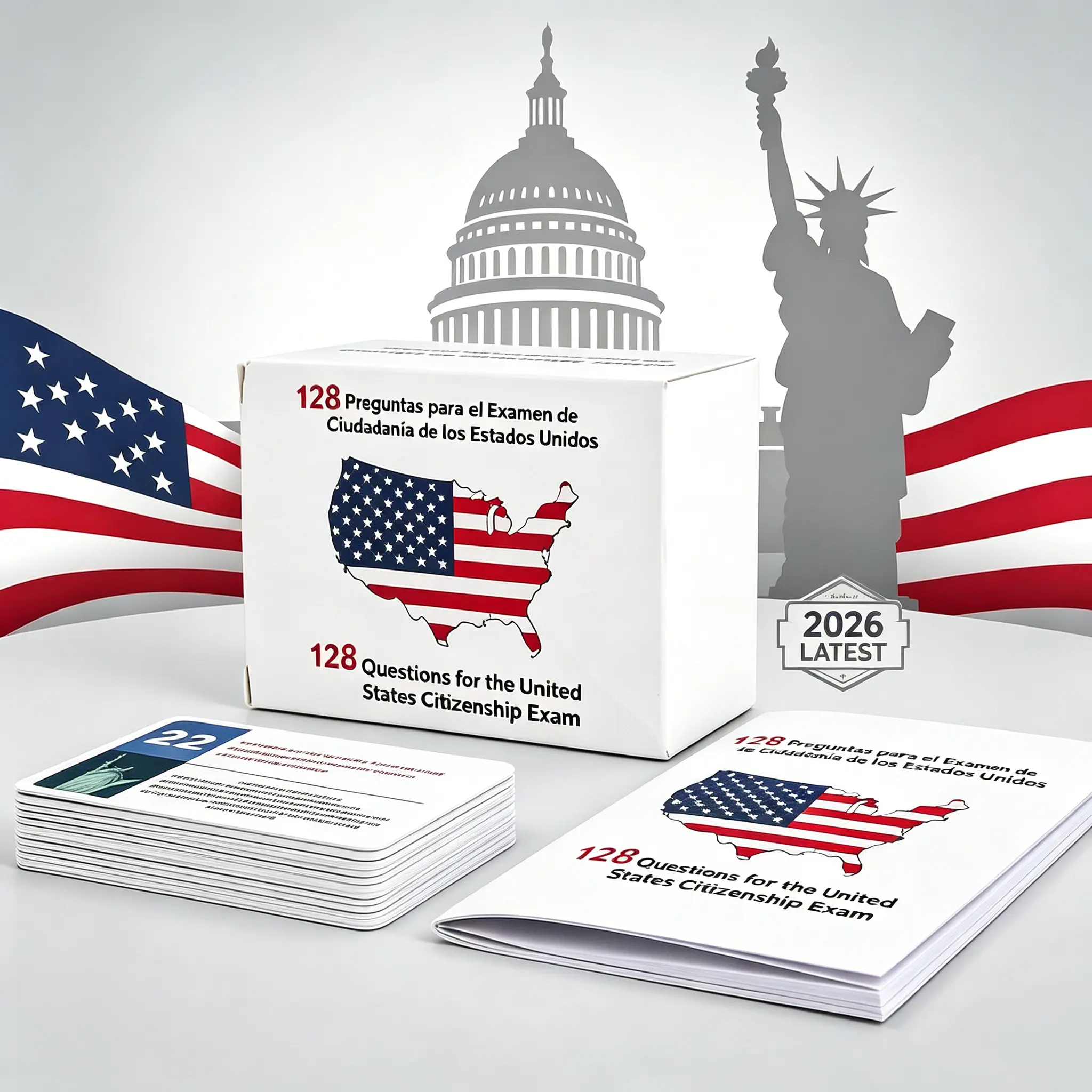 2026 U.S. Citizenship Test Flash Cards – Updated USCIS 128 Questions & Answers, English & Spanish Bilingual Study Flashcards for Naturalization Exam & Citizenship Interview Prep