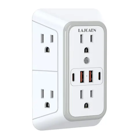 Multi Plug Outlet, USB Wall Charger, 6 Outlet Extender with 4 USB Charging Ports (2 USB C), Wall Plug Adapter Spaced for Home Travel Office