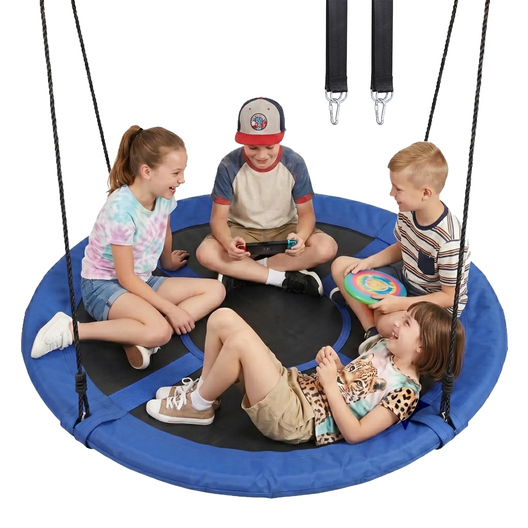 Segawe 60-in Round Platform Saucer Swing 660lbs Large Outdoor Tree Swing for Adult Kids Home Playground Equipment W/2 Hanging Straps, Durable Adjustable Rope