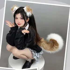Furry Anime Dog Ear Headband Tail Cartoon Comic-Con Cosplay Accessories Plush Simulation Animal Ears Tail