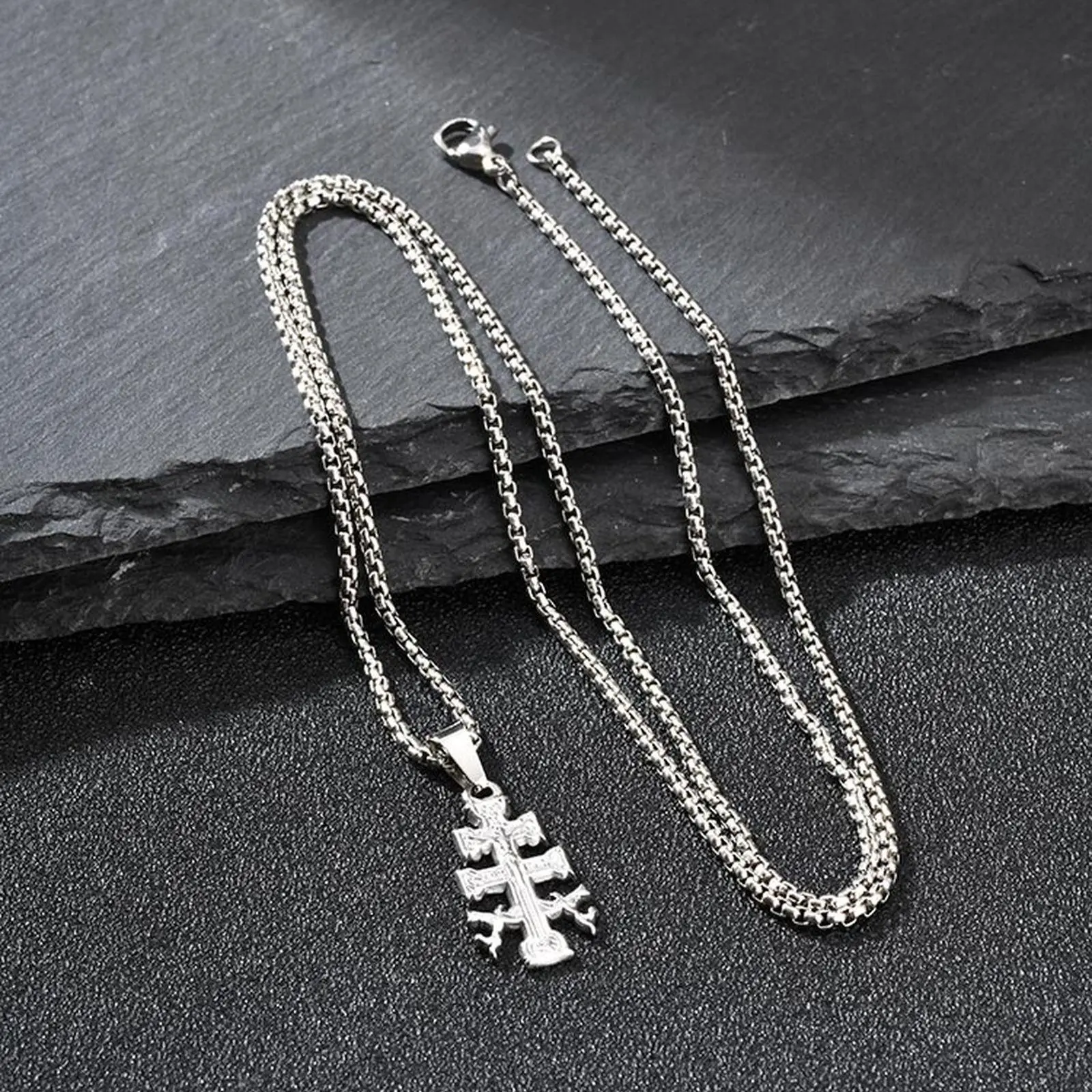 Vnox Orthodox Cross Necklace for Men, Stainless Steel Russian Cross Pendant with Box Chain, Religious Faith Prayer Jewelry Gifts