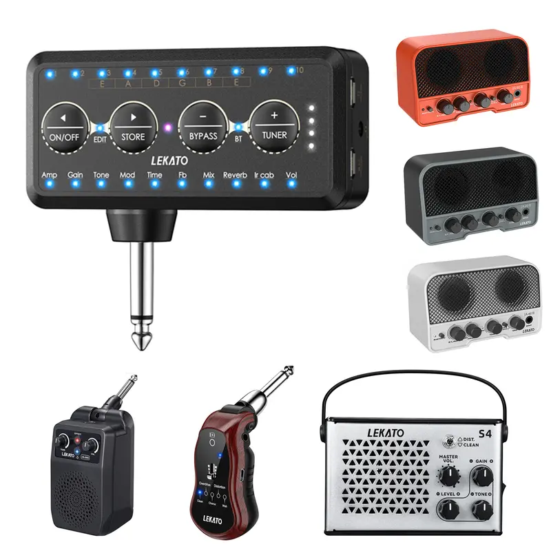 LEKATO Guitar Headphone Amp Rechargeable Headphone Amplifier Bluetooth with Amp Models IR Loading Tuner Inlay Multi Effects Delay Reverb Chorus Overdrive Mini Practice Amplifier (Free shipping)
