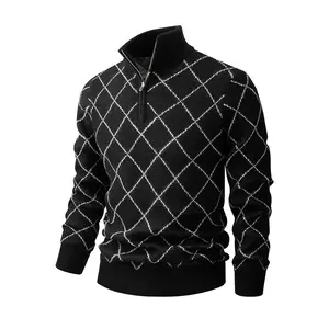 Men's Knit Pullover Sweater, Casual Street Style Long Sleeve Polyester Fashion Tops for Autumn and Winter