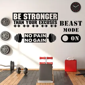 3 Pieces Gym Wall Decal, Be Stronger Than Your Excuses, No Pain No Gain Beast Mode Inspirational Quotes Vinyl Wall Art Fitness Exercise Wall Sticker for Gym Office Home Decor