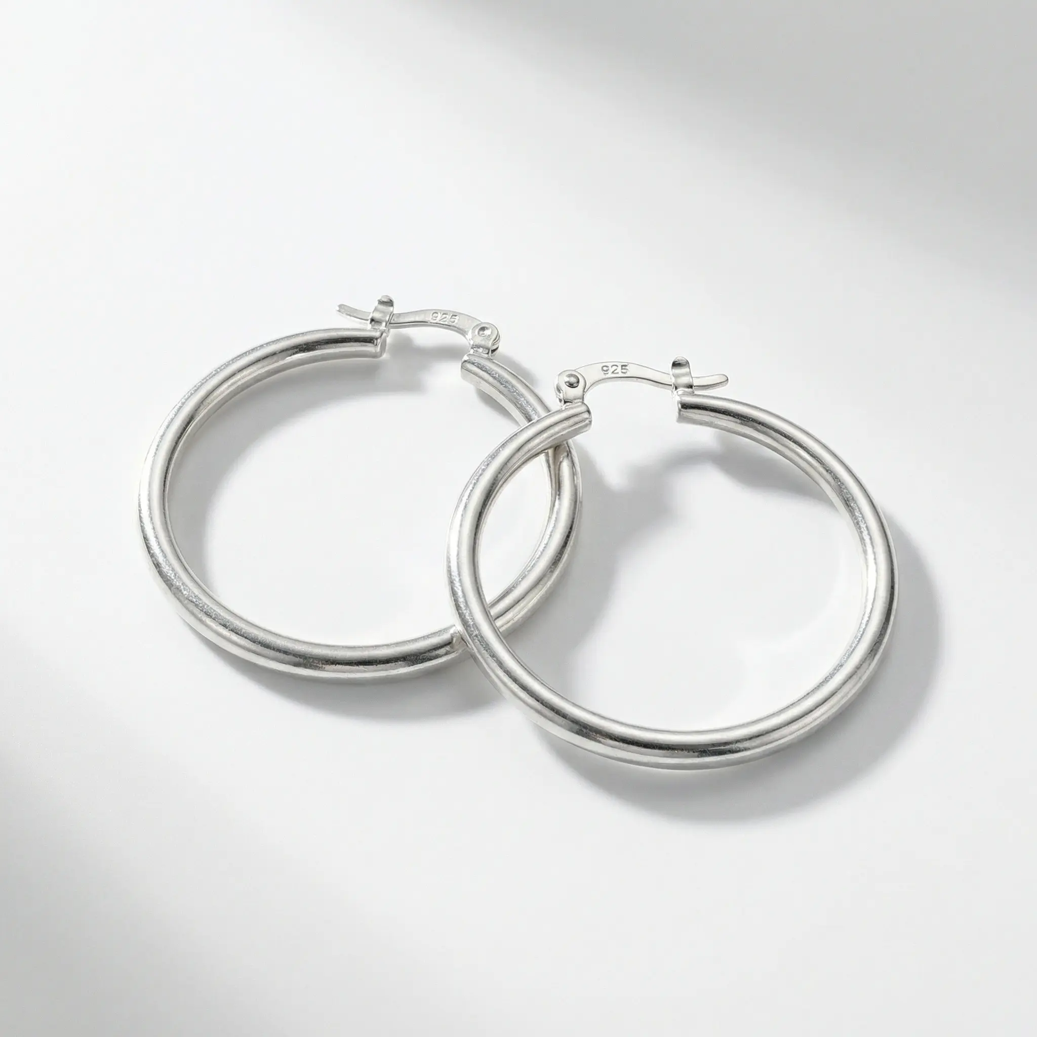 Women's S925 Real Silver Hook Hoop Earrings, Size M, Casual Style, Earrings Jewelry