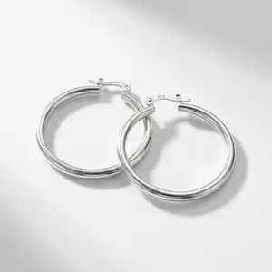 S925 Hoop Earrings For Her Size M , Silver 925