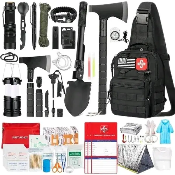 Survival Kit 256 in 1, First Aid Kit Survival Gear Tools Trauma Kit with Molle Pouch for -Outdoor Camping -Hunting -Hiking -Earthquake -Home,  -Office   -Gifts for Men -Dad   -Husband -Women (Green)