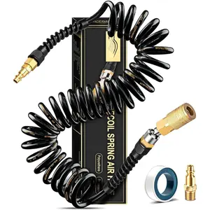 1/4 In x 28 Ft Polyurethane  Air Hose, Upgraded Air Compressor Hose with Repairable Bend Restrictor, Air Hose kit w/ 360? Swivel 1/4" NPT Coupler & Brass Quick Connect Air Fittings