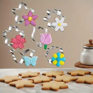 6PCS Flower Cookie Cutter Set, 3 Inches Flower Shaped Cookie Cutter-Daisy, Tulip, 3 Shaped of Flowers, Butterfly, Stainless Steel Cookie Cutters, Baking Tool for Homemaking Cookie