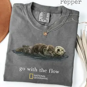 Otter Go With The Flow T-Shirt, Cute Sea Otter Graphic Tee, Relaxing Nature Shirt, Funny Animal Tee, Vintage Aesthetic Shirt, Casual Unisex Tee