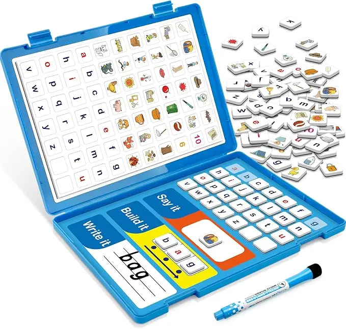 All-in-One Magnetic CVC Word Games,Phonics Games with Magnetic Letter Tiles,Sight Words Reading & Spelling Activities,Word Family Build for Preschool&Kindergarten,Ages 5+