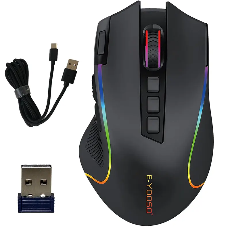 E-YOOSO X11 Tri-Mode Gaming Mouse - Wired, Bluetooth, 2.4G Wireless, 8000 DPI PAW3104 Sensor, 1000mAh Battery, 7 Programmable Buttons, Auto Sleep, Ergonomic Grip for PC, Mac Gaming & Office Use, 8000Dpi