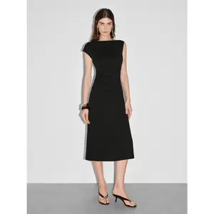 URBAN REVIVO 2026 Spring Women's 1-Shoulder Asymmetrical Sleeveless Round Neck Slim-Fit Waist-Tight Viscose-Polyester Dress, Body-Aligned Skinny Urban Shoulder Casual Dresses for Women's Clothes UWH760041