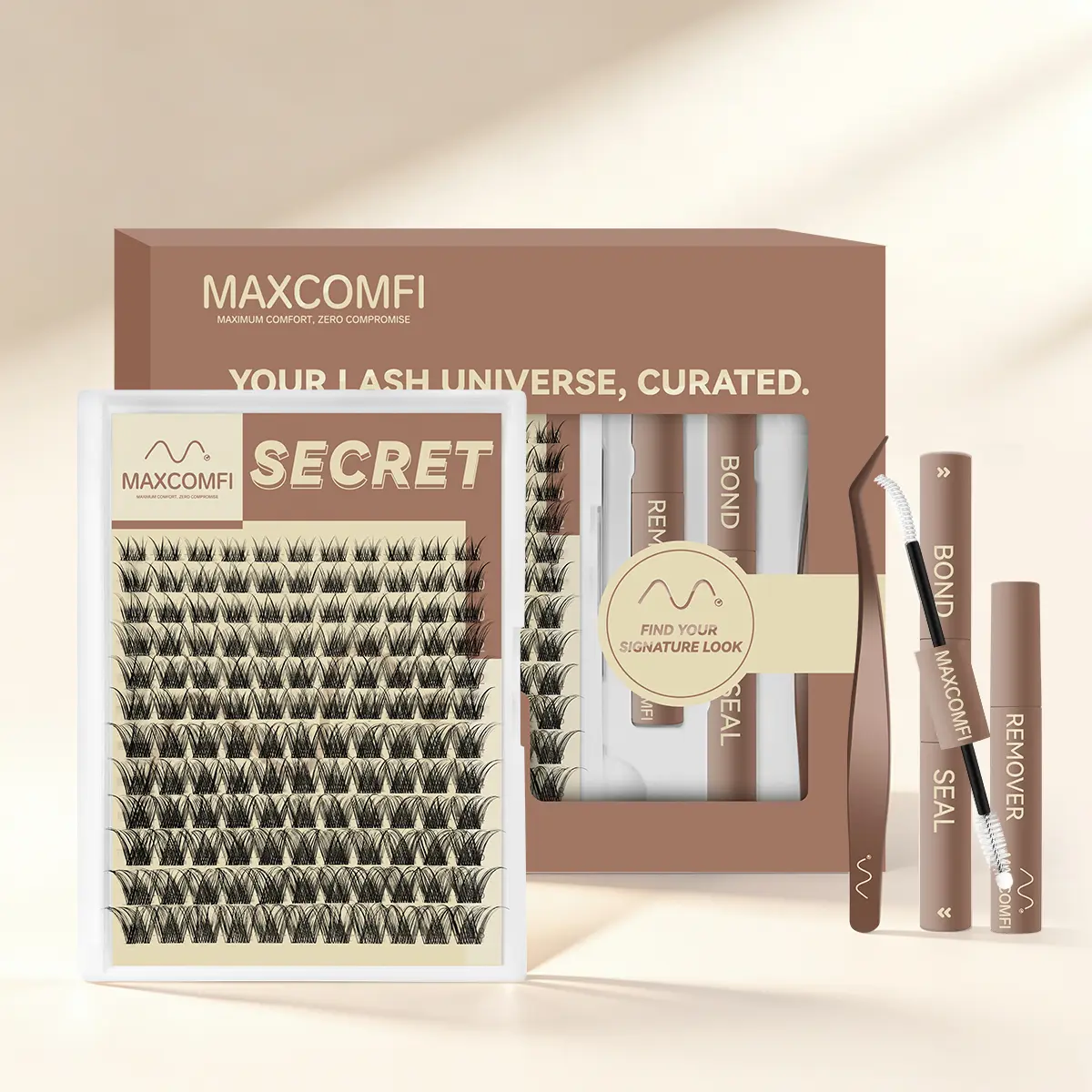MaxComfi Secret Eyelash Clusters Kit, Waterproof & Long-Lasting Individual Lashes with Super Soft Thin Band, Natural Lash Clusters for Beginner-Friendly DIY Application, Individual Lashes Kit