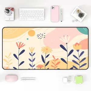 Large Floral Desk Mat, Colorful Abstract Art Desk Pad, Extended Mouse Pad for Office and Gaming, Washable Surface, Pastel Petals Mousepad