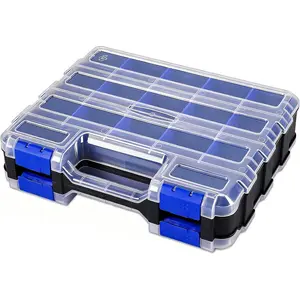 34 Compartments Double Sided Small Parts Hardware Storage Tool Box Organizer with Removable Plastic Dividers for Screws Nuts Nails Bolts