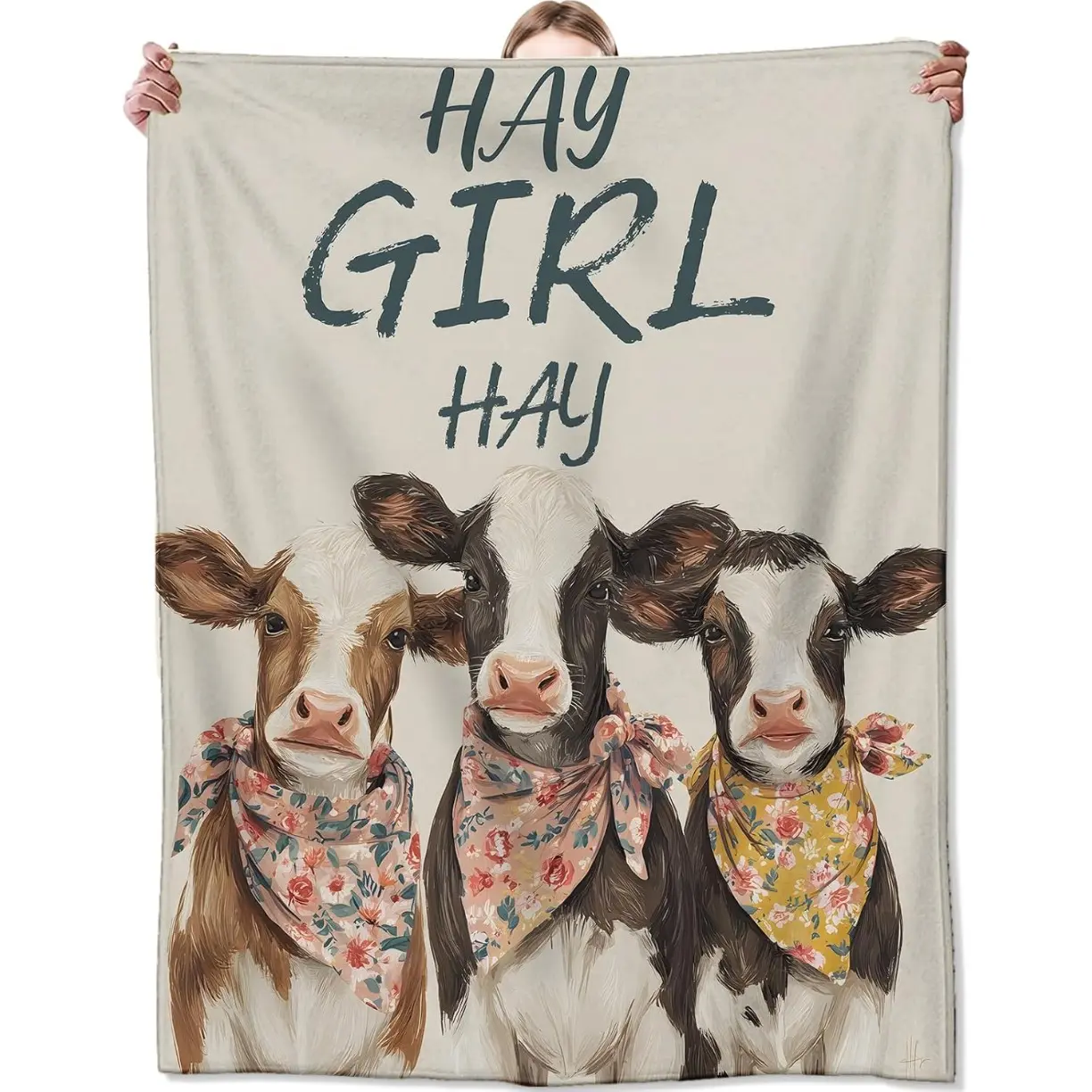 Cute Cow Blanket, Funny Farmhouse Hay Girl Hay Quote Blankts, Gifts for Animal Lovers, Home Dorm Cabin Pet Area Picnic and Travel Decor, Soft Cozy Lightweight Flannel Throw