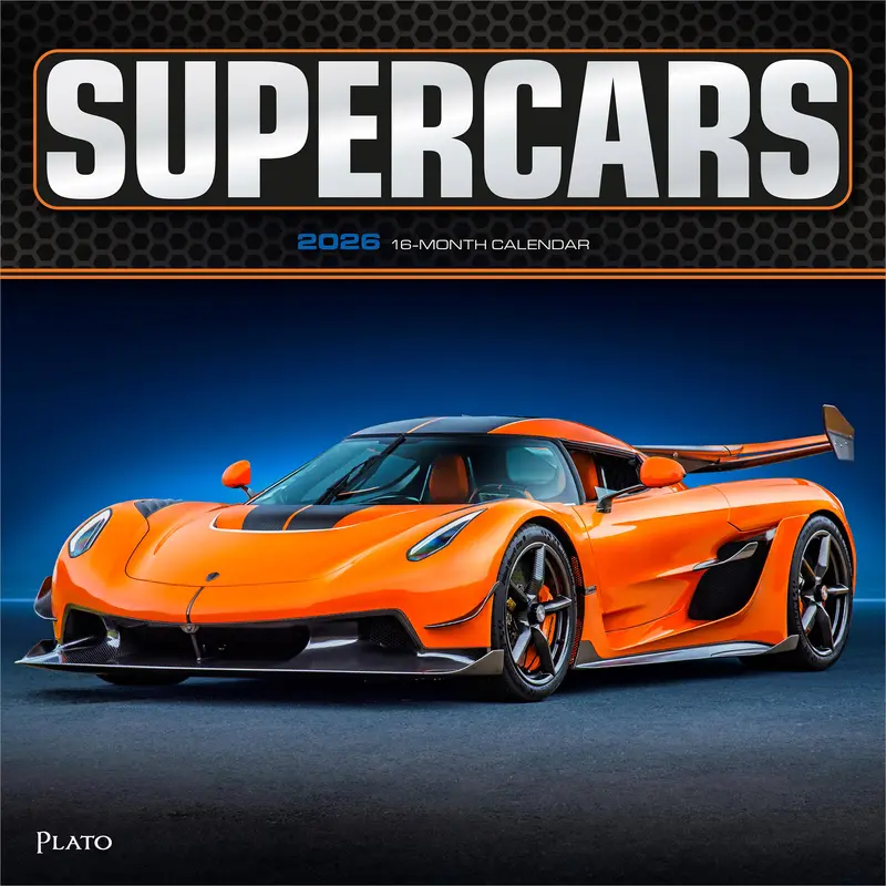 Supercars | 2026 12 x 24 Inch (Hanging) Monthly Square Wall Calendar | Foil Stamped Cover | Plato | Automobiles Luxury Prestige Hypercars 0