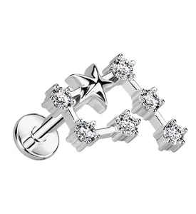 Aquarius Constellation Clear CZ Stainless Steel Internally Threaded Labret