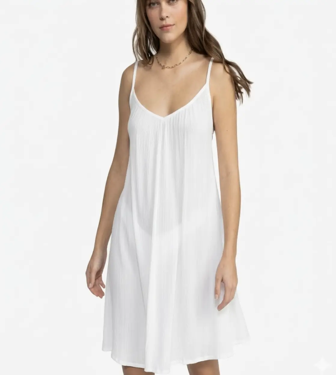 ROXY Women's Beach Cover-Up - Chic Spaghetti Strap, Sleeveless, Soft-Touch Lightweight Mini Dress, Relaxed Fit, Adjustable Straps, Breathable Solid Casual Slip-On for Bikini Wear