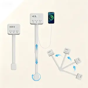 USB-C and USB-A Outlet Expander with 2 AC Sockets, Rotating Wall Plug Adapter for Nightstands and Desks, Extendable Power Strip for Hard to Reach Spaces, Reusable Electrical Socket Extender Stick