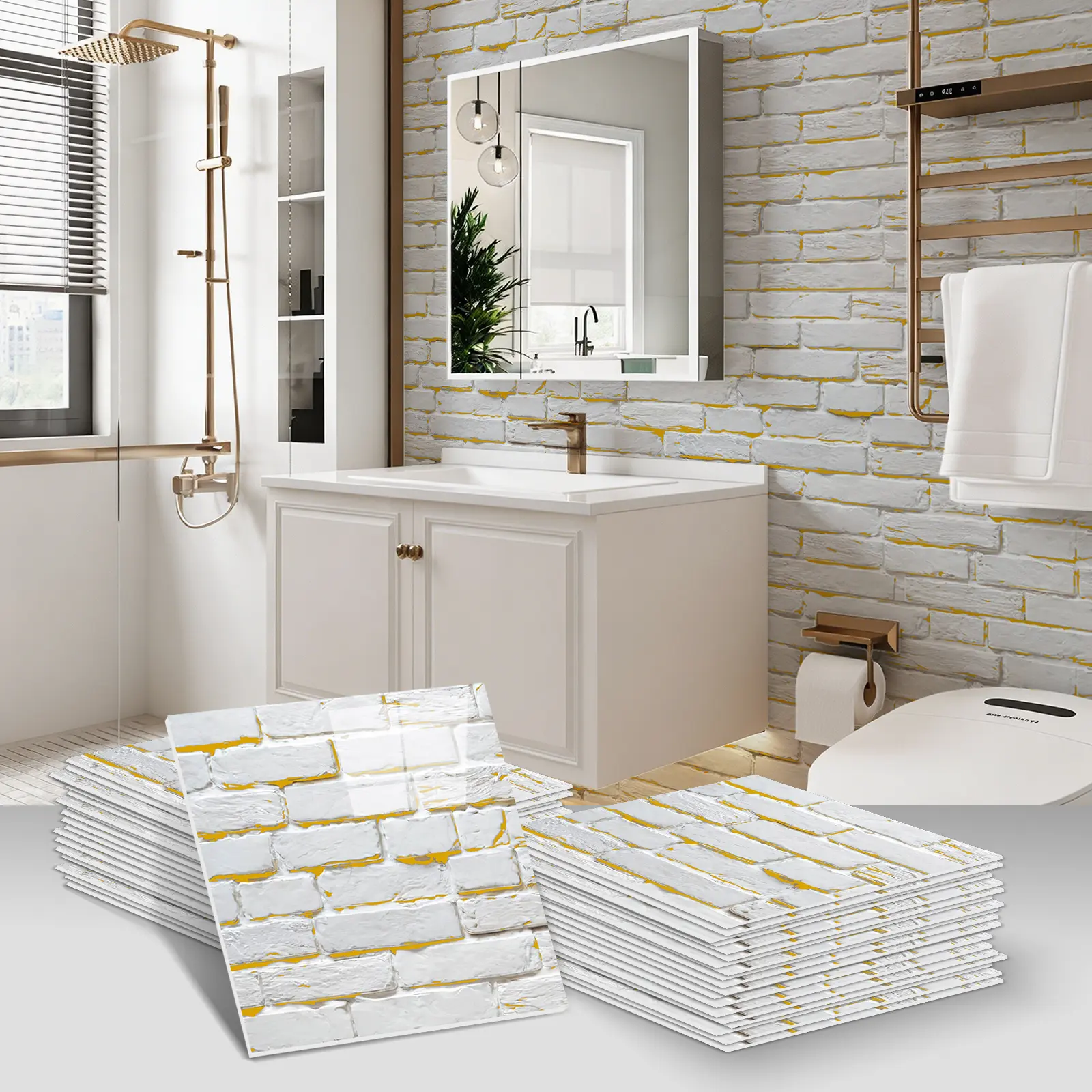 20-Piece Self-Adhesive Marble Wallpaper Set Pack, Retro Vintage Brick Decoration Room Accessories, Waterproof PVC Wall Decor, Durable Floor Stickers, Easy to Apply & Remove, Ideal for Living Room, Kitchen