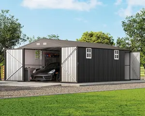 12x20 FT Heavy Duty Steel Garage Shed, 240 SQ.FT. Outdoor Metal Storage Building with Double Doors and 2 Windows, Weatherproof Carport for Cars, Trucks, Motorcycles, Lawn Equipment, Dark Gray, Multi-Purpose Backyard Workshop