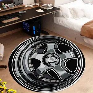 Vintage Wide Wheel HUB Car Rug, Durable Anti-Slip Round Carpet, Ideal for Gaming Room/garage Decor, Hard Core Racing Space Setup