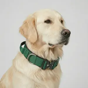Ranger Green Tactical Dog Collar for Golden Retriever Labrador Outdoor Adventure Training Gear with Strong Metal Buckle Control Handle Soft Padded Comfort Adjustable Pet Supplies for Large Breed Dogs