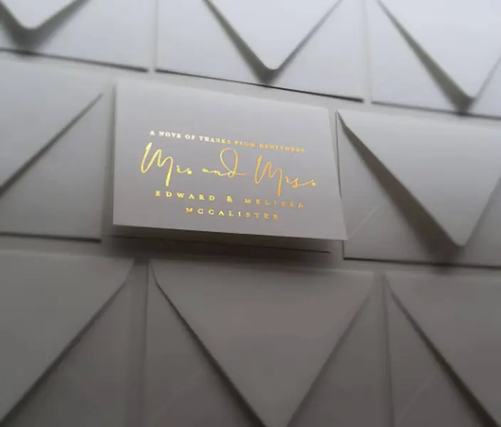 Set of 12 Mr. and Mrs. Foil Personalized Folded Thank You Card with envelopes; for weddings and more