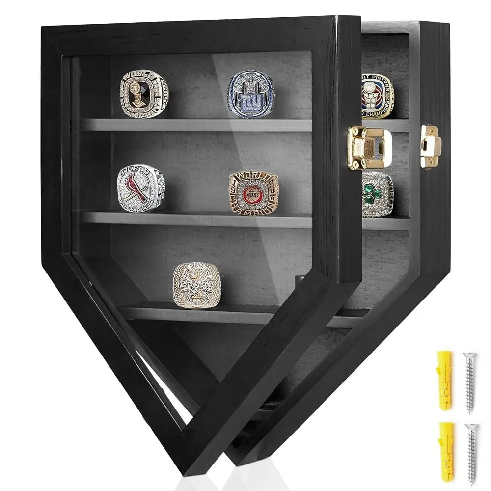 Elegant Wooden Trophy Storage Box - Material-Waterproof, Dustproof, Eco-Friendly Lid, Key Lock, Championship Ring Storage, Home Organizer Bin, 48x48x87mm Size