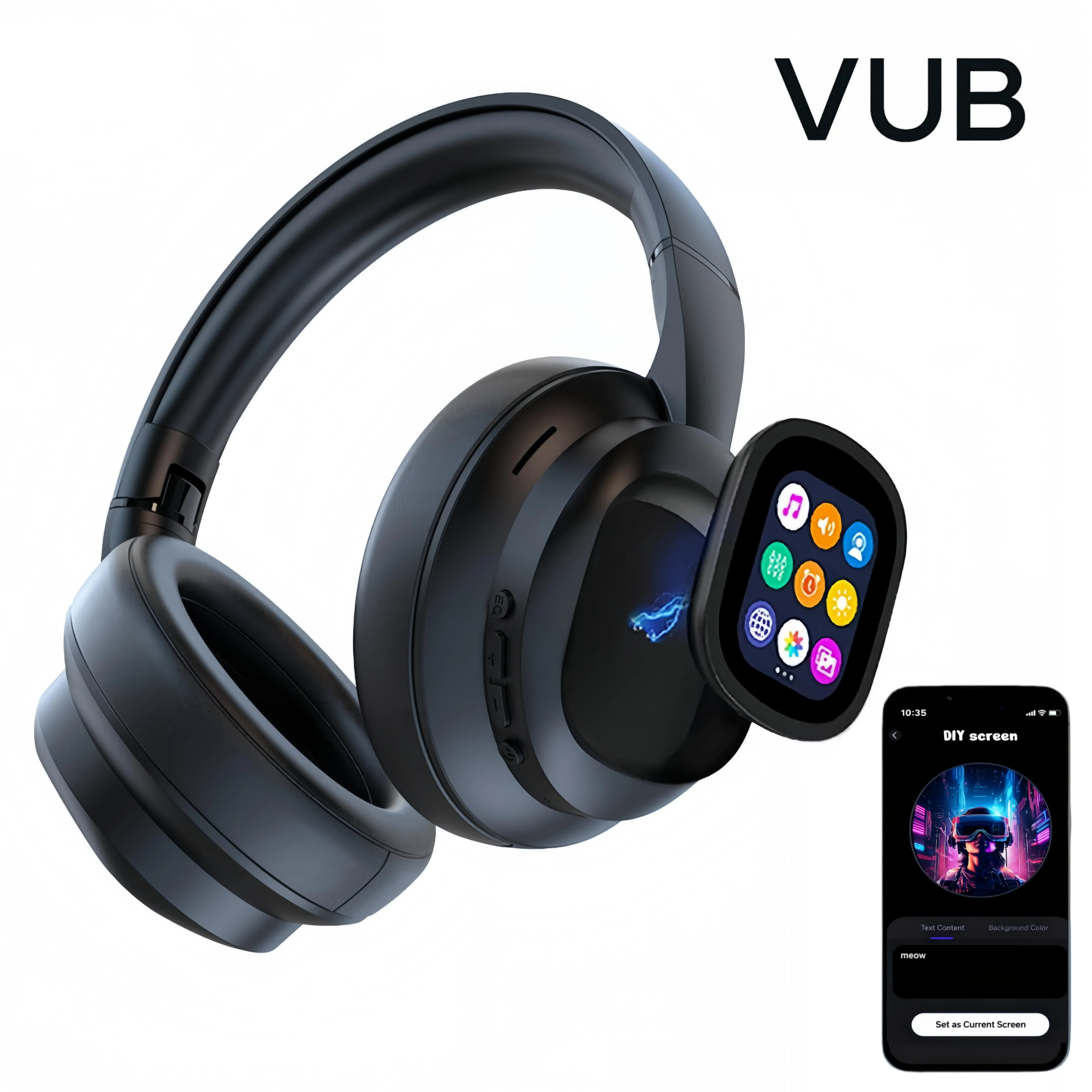 VUB Bluetooth LCD Touchscreen Wireless Headphones with DIY Wallpapers and Multiple Features VUB Bluetooth LCD Touchscreen Wireless Headphones with DIY Wallpapers and Multiple Features