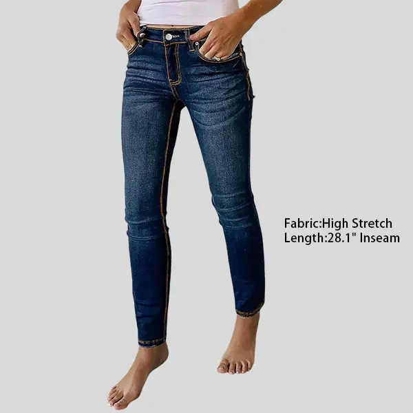 Flamingals Wash Contrast Stitch Mid Rise Skinny Jeans
