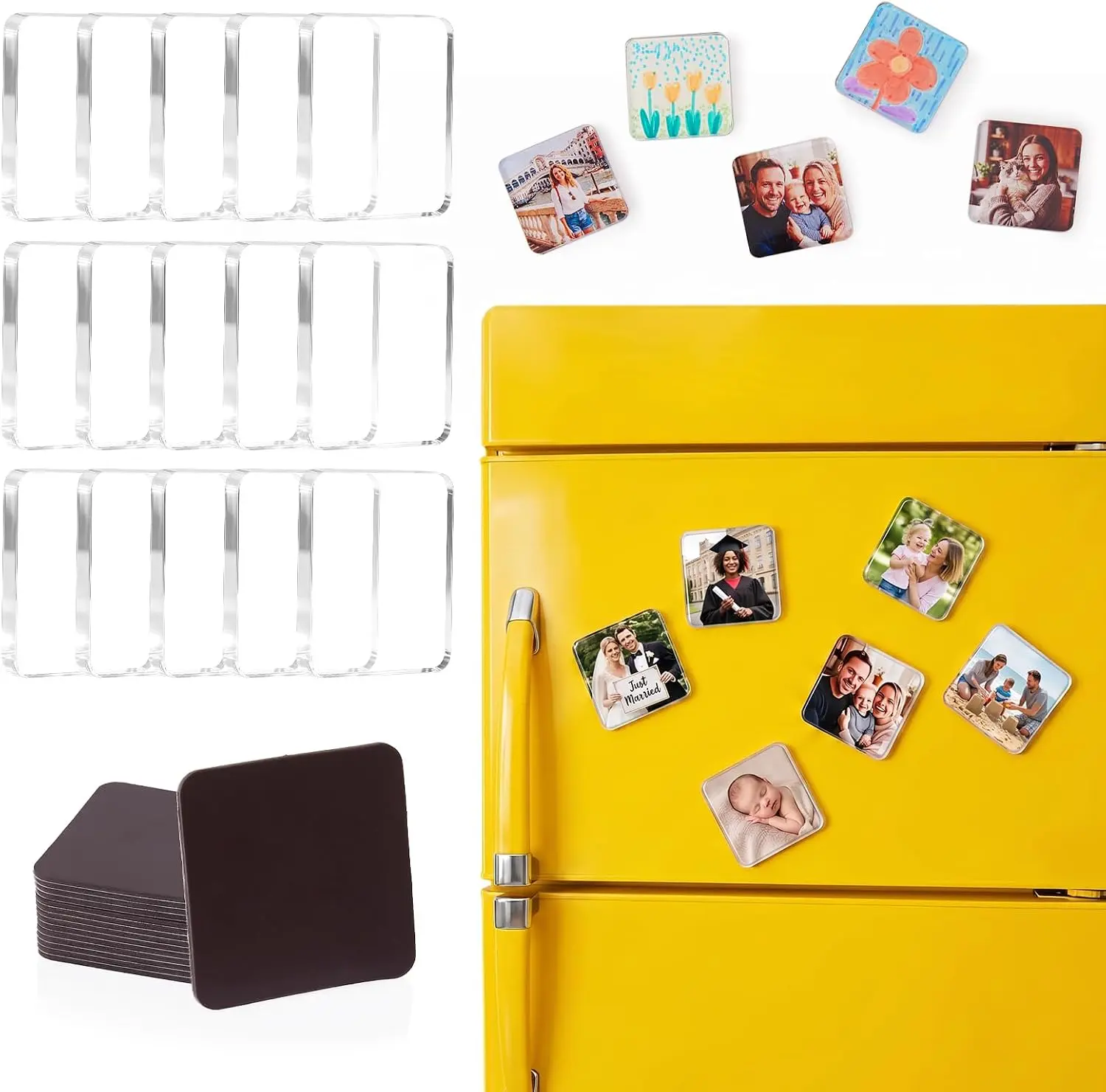 Magnetic Photo Frames 2"x2" Clear Acrylic DIY Fridge Magnets with Adhesive Backing – Square Magnets for Crafts, Kitchen, Classroom, Party & Office Decoration Back to School College Dorm Essentials #HomeEssentials #TikTokShopBackToSchool