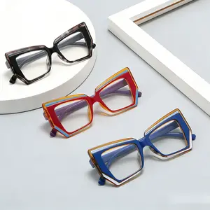 3-Pairs Retro Color Block Cat Eye Blue Light Blocking Glasses, Fashion Trend Colorblock Casual Party Eyewear, Versatile Ins Style Glasses