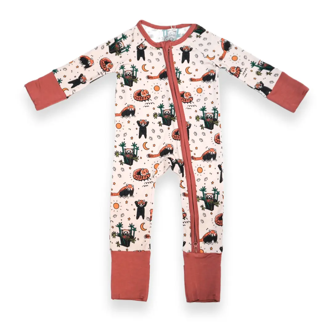 Red Panda Zip Baby Pajamas Ultra-Soft Viscose from Bamboo Blend Sleepwear by Jungle Jams