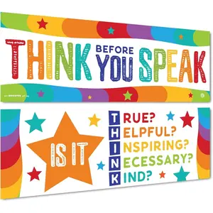 2 Large Posters for Classroom - 13.5"x39" Banner and Poster for Teachers - Mindfulness Posters for Classroom and Wall Decor for Pre School, Elementary and Middle School - Promotes Positive Communication