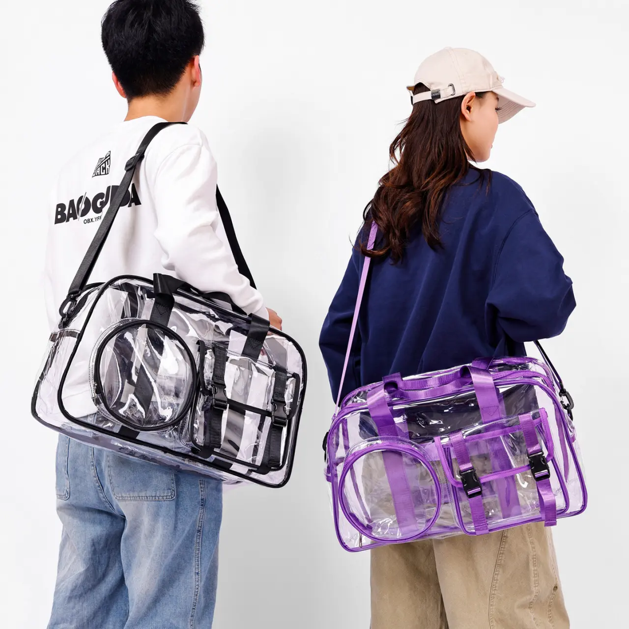 2026 new model PVC transparent travel bag, can be attached to a trolley case, lightweight luggage bag, large-capacity yoga and fitness bag