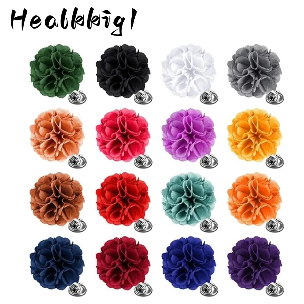 Men's 16pcs Handmade Satin Fashion Lapel Pins, Floral Lapel Flowers for Suits, Fashion Lapel Pin, Floral Pins