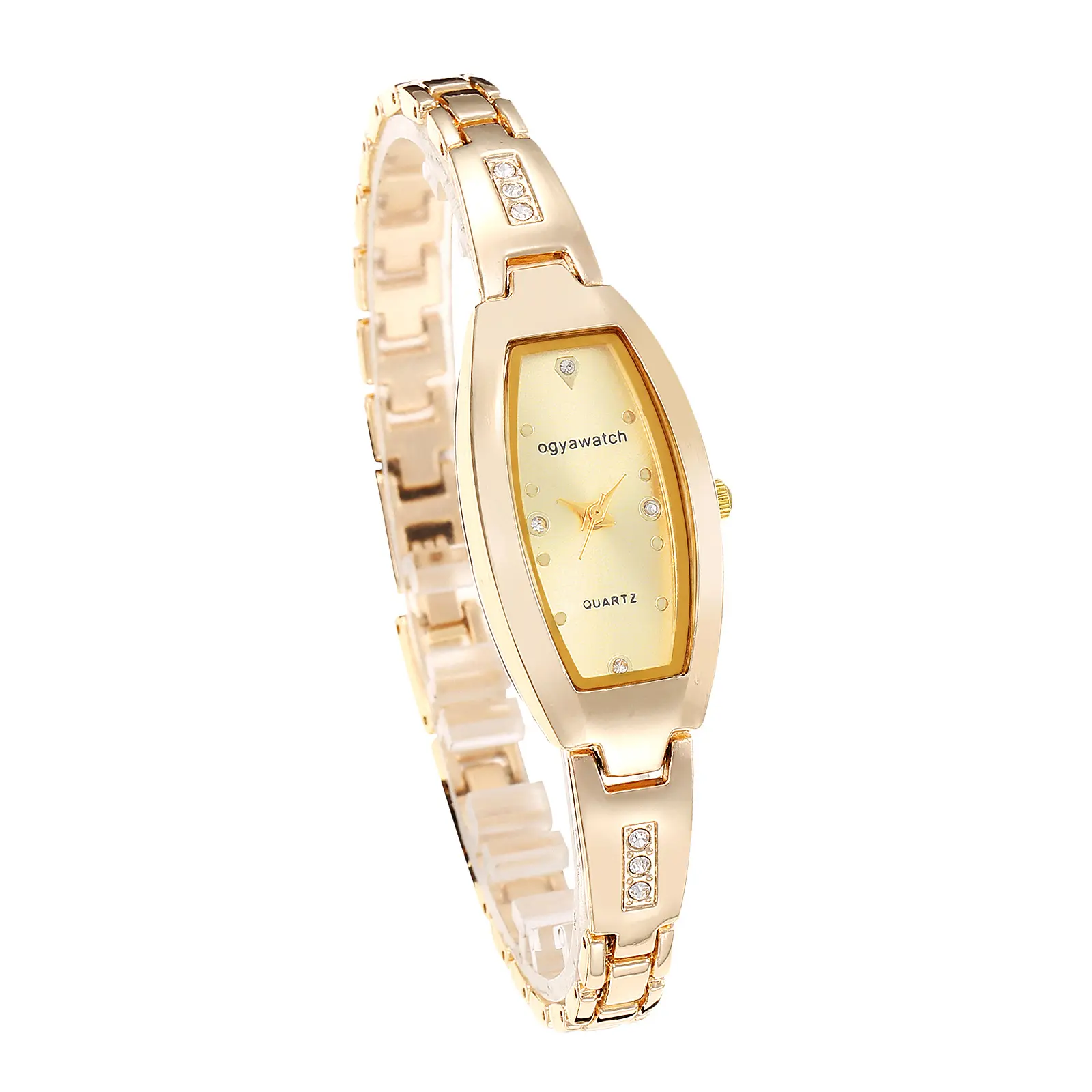 OIDEA Gold Plated Women's Tonneau Shape Business Fashion Watch - Dainty Analog Fashionable Quartz Watch with Zircon Markers, Sunburst Finish, Petite Adjustable Detachable Stainless Steel Strap, Fashionable Watch summerwins