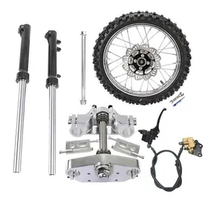 25" 630mm Front Fork with Triple Tree Clamp, 60/100-14 Dirt Bike Tire and Rim Wheel, Disc Brake Cylinder Caliper, 12mm Bearing Axle for Apollo SSR CRF Coolster Pit Pocket Trail Monkey Bike Off Road