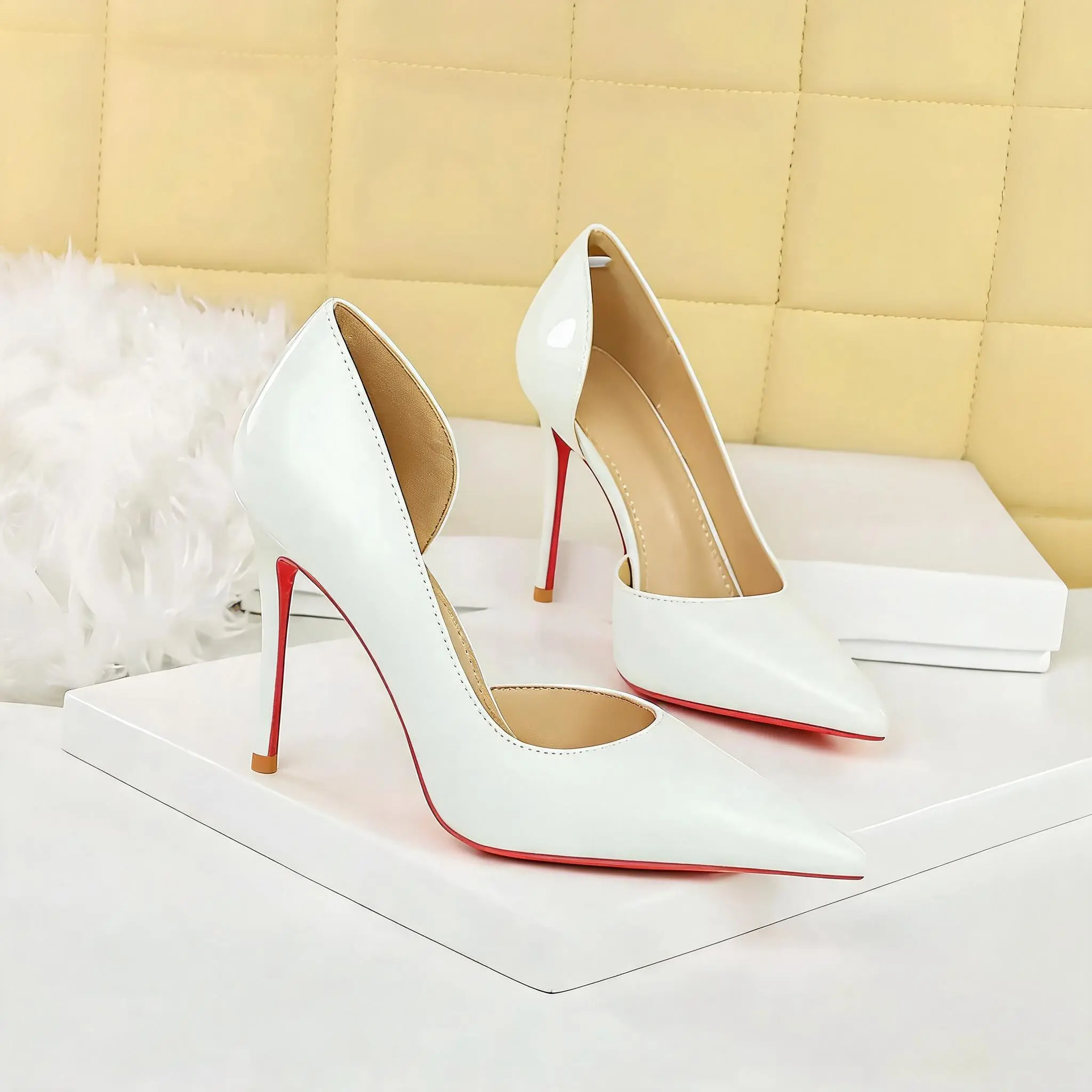 Women's Slingback Stiletto Heels, Classy Patent Leather Pointed-Toe Pumps with Hollow-Side Cutout for Parties, High Heel, Fashion, Heeled, Synthetic, All Seasons, Footwear, Elegant, Shoe, Stylish, Hollow Cutout, Party Wear