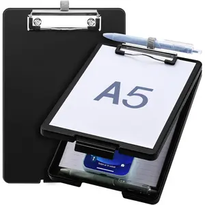 Small Clipboard with Storage, A5 Clipboards with Pen Holder, Half Letter Clip Boards 6x9 Mini Plastic Clipboard with Low Profile Clip for Classroom, School, Office Supplies (Black) : Office Products