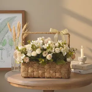 Eco-Friendly Autumn Tone Mini Bouquet 7-Branch Hydrangea Rose Silk Recyclable Wedding Arch Aisle Decor Sustainable Fake Chamomile Arrangements - Decorative