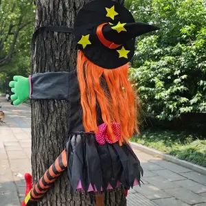 3pcs Halloween Witch Decorations, Tree Climbing Witch Figurines with Hair, Outdoor Yard Art, Polyester Material, Ages 14+