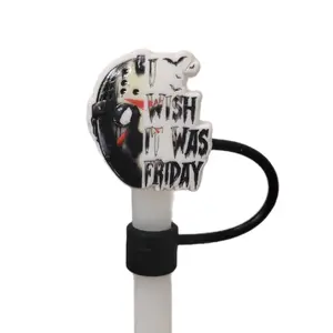 Friday The 13th Jason Voorhees 3D Straw Topper Wish It Was Friday Design with Black Elastic Band