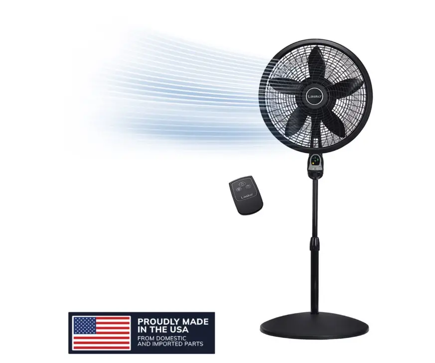 Lasko Cyclone 18" Quiet Oscillating Pedestal Fan with Remote, Timer, Adjustable Height for Whole Room Cooling, Black, 1843