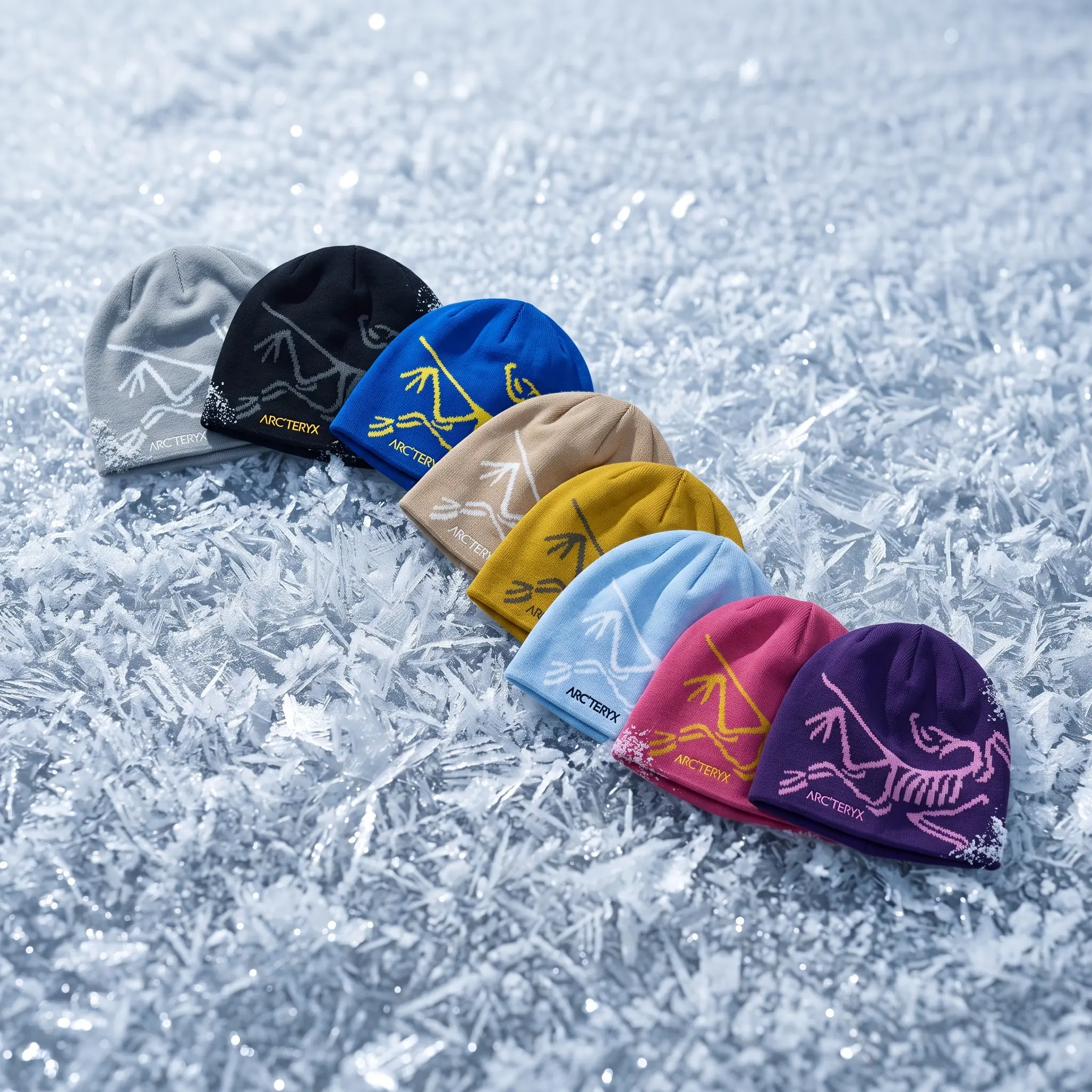 Arc'teryx Bird Head Beanie Multi-Color Variant Grid | Thermal Outdoor Stretch Skull Caps | Crystalline Ice Surface Showcase Profile