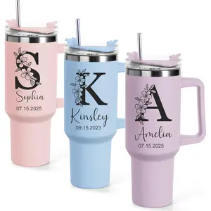 Personalized 40 oz Tumbler with Handle and Straw,Custom Bride & Bridesmaid Gift,Insulated Stainless Steel Travel Coffee Mug Customized Water Cups with Name for Wedding