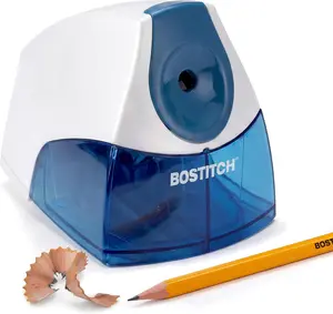 Bostitch Office Electric Pencil Sharpener Heavy-Duty Stall-Free Motor, High-Capacity Shavings Tray, Compact Desktop Sharpener, Blue